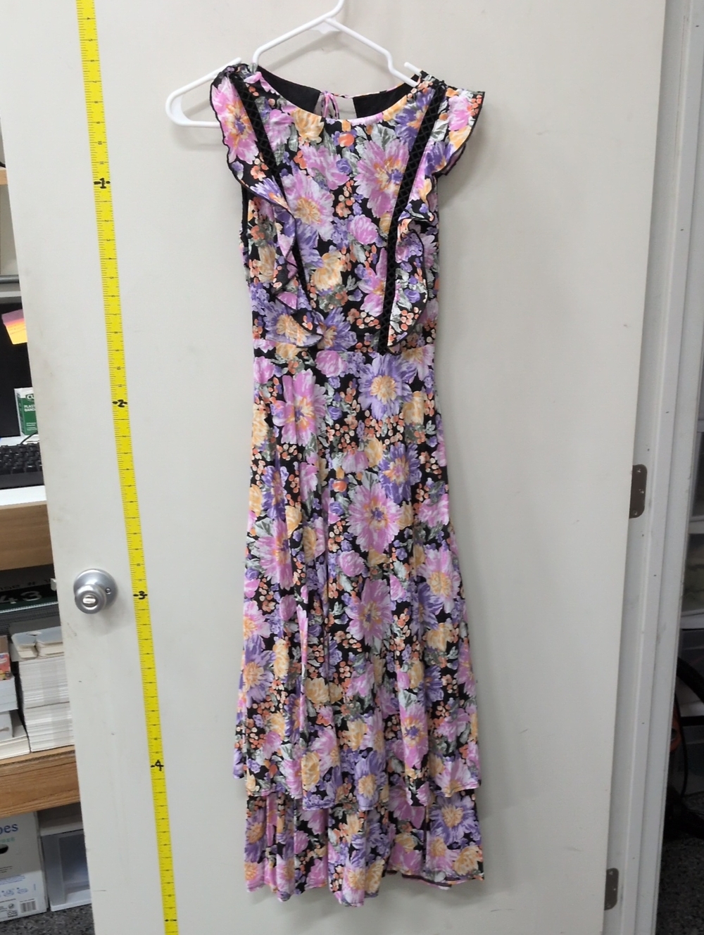 Petal & Pup Lavender Floral Maxi Dress with Black Trim